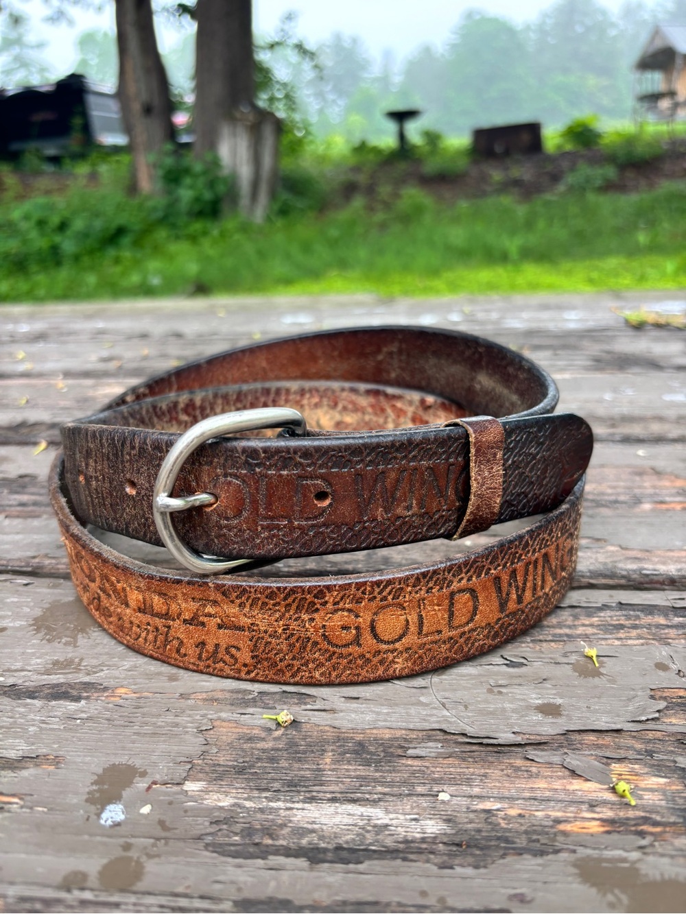Vintage Gold Wing Genuine Leather Belt Brown Distressed Motorcycle Biker Size 42